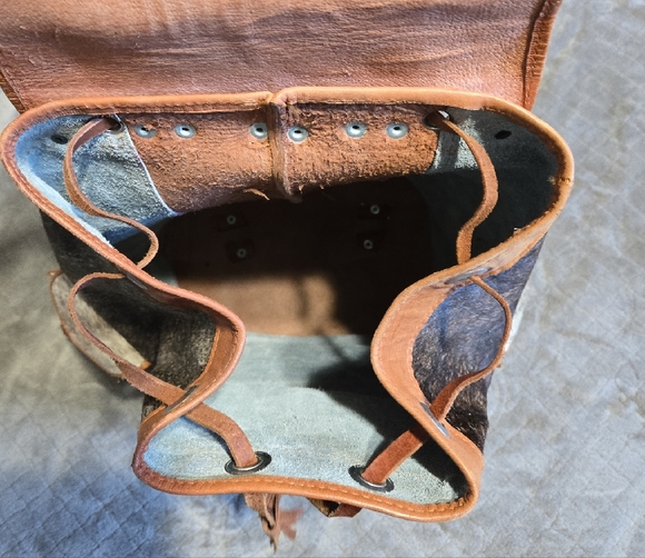 Rustic Leather and Fur Backpack - Picture 7 of 10